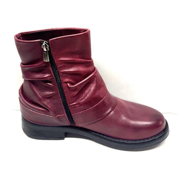 MIZ MOOZ SOFT RUCHED LEATHER BOOTIE SIDE ZIP WINE 37EU / 7US NEW Z-129 - Picture 4 of 5